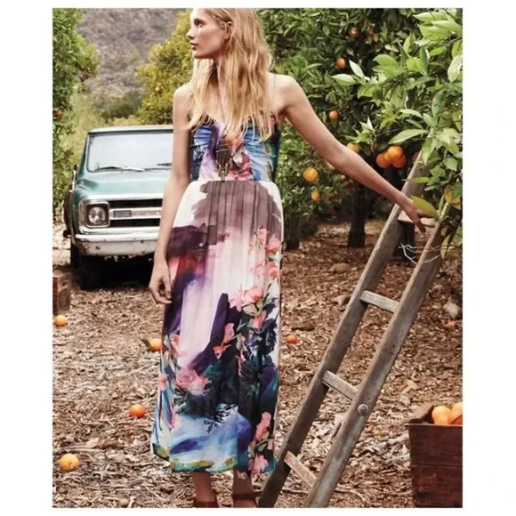 ANTHROPOLOGIE Corey Lynn Calter Daybreak Midi Dress Size 12 Watercolor Print
